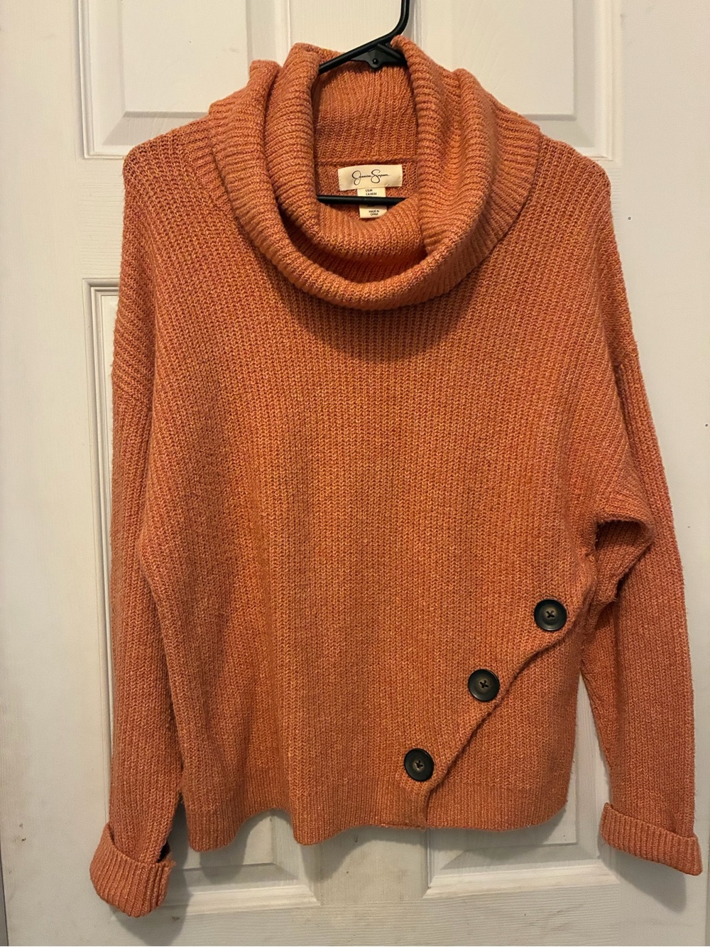 Jessica Simpson Burnt Orange Cowl Neck Sweater with Side Buttons